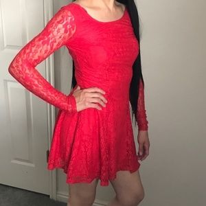 Red Lace Backless Skater Dress H&M